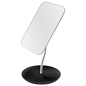 LFOYOU Table Vanity Mirror with Stand – Makeup Mirror for Desk – Adjustable Flexible Gooseneck, 360°Rotation Folding Portable Bathroom Shaving Cosmetic Mirror Square