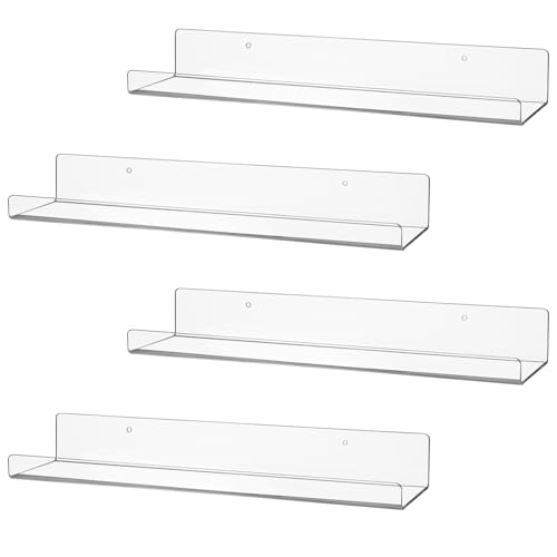 CECOLIC 4er-Pack Schwebende Regale aus Transparente Acryl für die Wand, 38 cm großes Wandregal aus Kunststoff, Bücherregal und Gewürzregal für Schlafzimmer, Wohnzimmer, Küche, Bad, Büro
