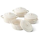 ArteBake Mini Cocotte Set-14 OZ Small Casserole Dishes with Lids and Handles, Individual Ceramic Baking Ramekins for Lasagna, Soufflé, Soup,Oven, Microwave & Dishwasher Safe,set of 4, Beige
