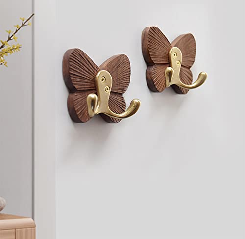 Wonqexz Wall Hook,Child Baby Nursery Wood Wall Hook, Natural Butterfly Coat Hooks,Black Walnut Plus Brass,Wooden Hooks,Children Wall Mounted Hook,Set Of 2 #TOP5