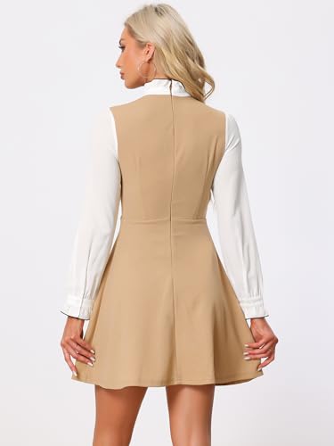 Image of Allegra K Tie Neck Dresses for Women's 1960s Vintage Long Sleeve Contrast Color Dress
