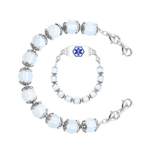 Image of Interchangeable DIY Semi-Finished Medical Alert Bracelet - 8mm Natural Stone Bead Adjustable Dual-Use Bracelet - YA5062