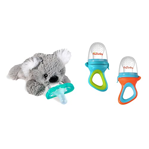 Razbaby Jollypop Pacifier Holder & Baby Fruit Feeder Pacifier (2 Pack), Koala Stuffed Animal Pacifier Holder W/Velcro For Easy Swapping, Infant Food Feeder Teething Toys For Relief From Sore Gums #TOP20