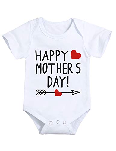 Infant Baby Girls Boys Happy Mothers Day Bodysuits 1st Mothers Day Short-Sleeve Romper Love Mommy Onesies Jumpsuit Outfits(3-6M/SIZE80) White