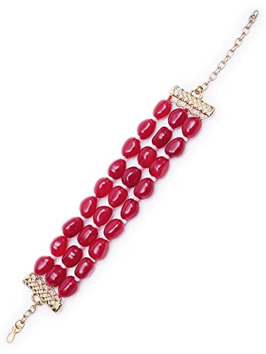 Image of Karatcart Glossy Finish Tumble Stone Studded Beaded Bracelet for Women