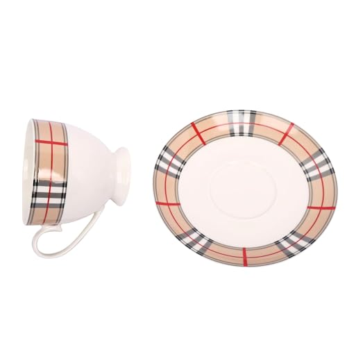 Swasha Fine Bone China Tea Cups Set with Saucers, Cup Plate Set for Tea Coffee Set of 6 (White-Red)