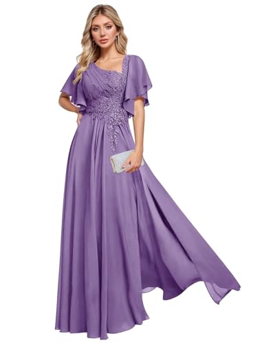 Long Mauve Mother of The Bride Dresses with Sleeves Sequin
