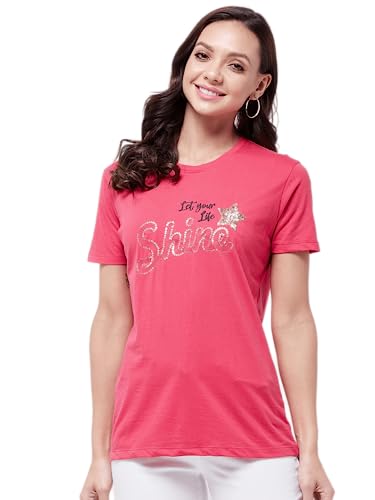 Image of Modeve Women Printed Cotton Blend Half Sleeve Round Neck T-Shirt for Summer