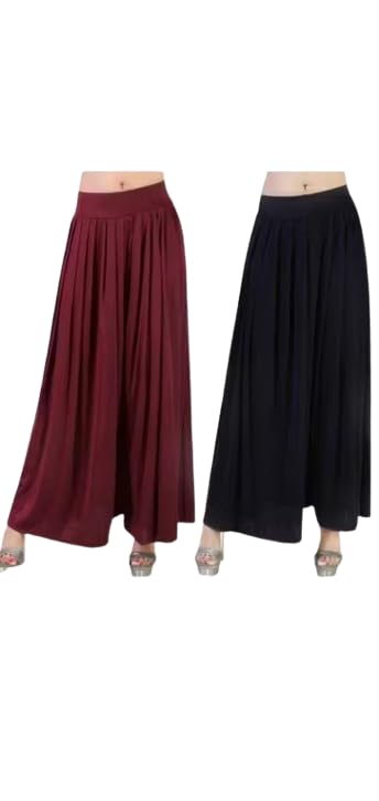 Women's Flared Palazzo Pants, Ankle Length, Black and Maroon, High Waist, Casual Wear-image-29