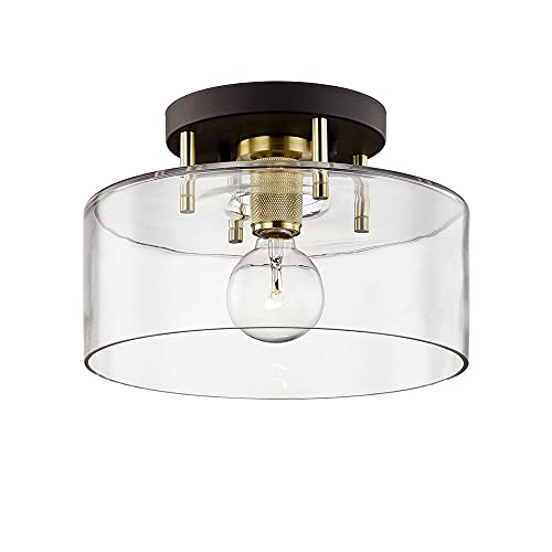 Exclusive Special Troy Lighting C7541 Bergamot Station - 12 Inch One Light Semi-Flush Mount, Bronze/Brass Finish with Clear Glass