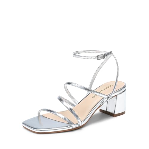 Image of DREAM PAIRS Womens Strappy Block Heel Sandals | Block Heels 2 inch Strappy Square Toe, chic strappy style,Chunky Low Heeled Sandals,for Party Wedding Evening