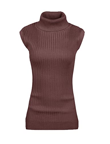 Image of v28 Women Sleeveless High Neck Turtleneck Stretchable Knit Sweater Top