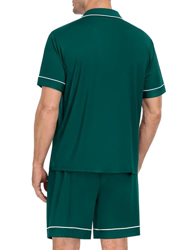 Image of SWOMOG Mens Pajama Set Short Sleeve 2 PCS Sleepwear Button Down Soft Loungewear Modal Set Pj Set with Pockets S-3XL