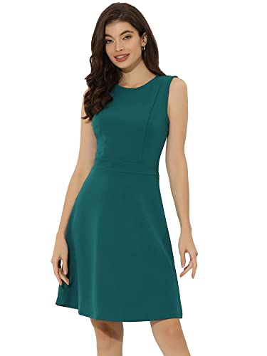 Image of Allegra K Women's Work Dress Round Neck Solid Color Sleeveless A-Line Business Casual Office Dresses