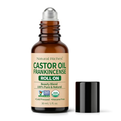 Natural Riches Organic Castor Oil and Frankincense Eye Roller 30 ml - Lightweight Roll On for Under Eye Puffiness Face Wrinkles Fine Lines - Cold Pressed and Hexane Free.