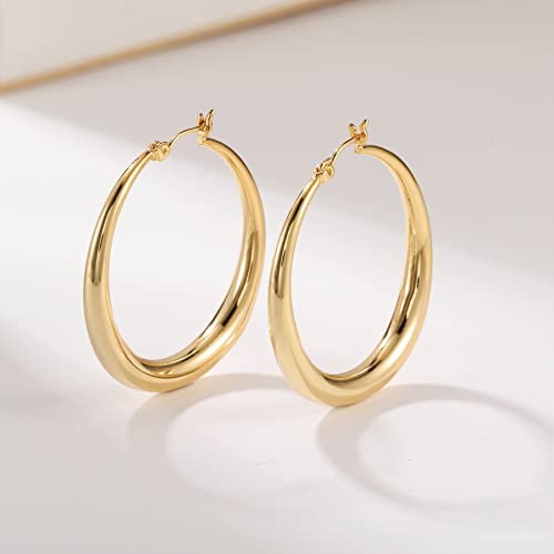 Loumileo Gold Hoop Earrings For Women 14K Real Gold Plated Large Gold Hoop Earrings Hypoallergenic Big Hoop Earrings Lightweight Thick Gold Hoops For Women Girls (50Mm) #TOP5