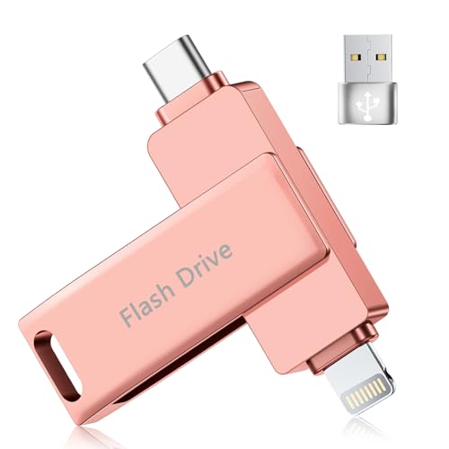 [Sin aplicación] USB Stick 512GB para iPhone MFi certificado Lncnnk 3 en 1 Flash Drive Flash Drive Lightning USB 3.0 Memory Stick Fotostick USB C Stick para iPhone/iPad/OTG Android Handy/Mac/PC, Rosa