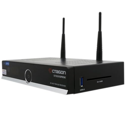Octagon SF8008 4K Twin Supreme V3 UHD E2 2xDVB-S2X Linux PVR Twin Sat Receiver,2.4/5G Dual-Band WiFi, 1Gbit LAN, M.2 Schnittstelle, HDR 10, BT 5.1, IR-Fernbedienung, HTS e-com HDMI-Kabel