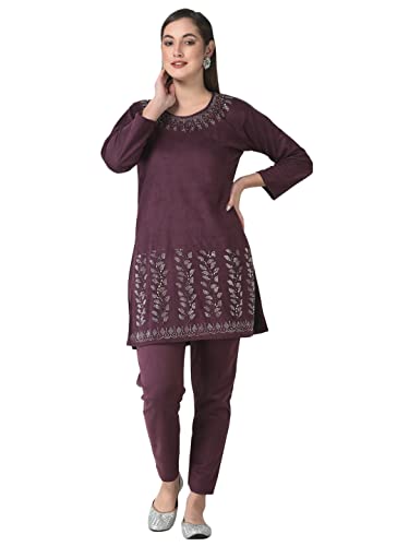 Image of FNOCKS Women's Fleece Velvet Fabric Kurta Palazzo Set with Pocket