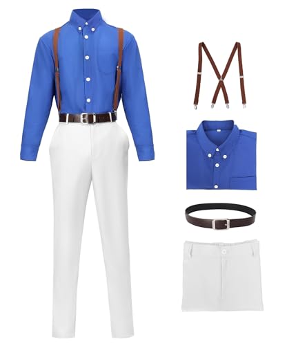 DAZCOS Anime Men's Cosplay Costume US Size Uniform Suit with Tie Suspender Glasses for Party Halloween