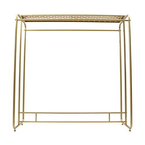 LIAPDG Heavy Duty Gold Clothing, Commercial Gold Rack for Clothes Retail Display Clothes Rack Double Rod Clothing Display Rack Floor Standing Metal Garment Rack for Clothing Stores Iron