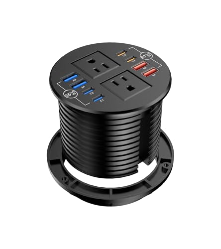102W Recessed Power Grommet with 8 USB Ports 3.15 inch Desk Grommet Power Strip for Conference Rooms Office Tables Furniture 6FT Cord