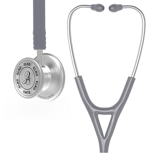 Image of ELKO TECHNO III SS Stainless Steel Stethoscope with ENGRAVING | Engrave Your Name or Initials on the Chest Piece | Lightweight Double-Sided Stainless Steel Chest piece | Two-Way PVC Tubing | Ideal for Doctors & Medical Students (Grey)