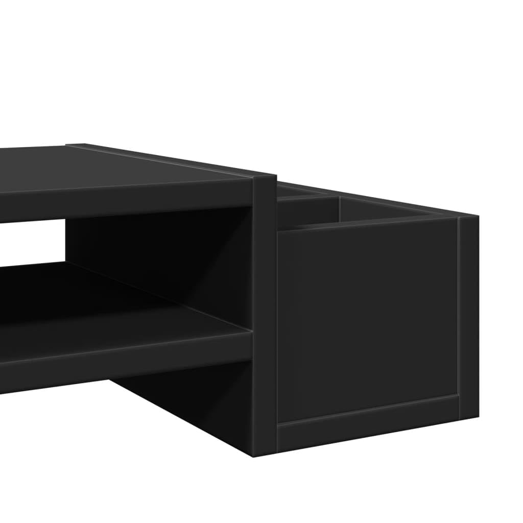 Monitorständer mit Stauraum Schwarz aus Holzwerkstoff 70x27x15 cm mit 4 Fächern für Büro Homeoffice Gaming und Studium zur verbesserten Ergonomie am Arbeitsplatz