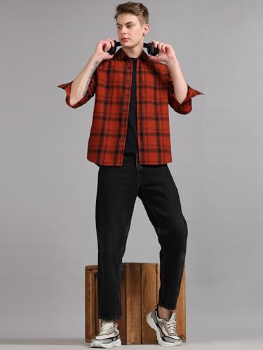 Image of StitchX Men's Full Sleeve Checkered Casual Spread Collar Cotton Shirt