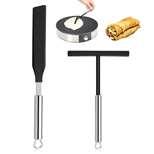 Crepe Spreader and Spatula Crepe Spatula Set Stainless Steel Crepe Tools Spreaders Spatula T- Shaped Batter Spreaders and Spatula Set