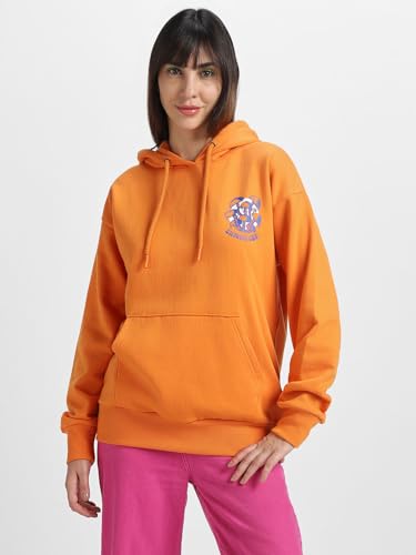 Image of JUNEBERRY Cotton Poly Fleece Oversized Fit Black, Green, Magenta, Mustard, Orange, Purple, Blue, Off White & Grey Graphic Printed Full Sleeve Hoodie for Women