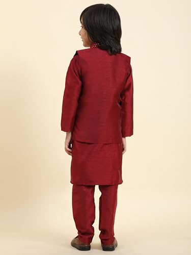 Image of Pro-Ethic Style Developer Kurta Pajama For Kids Boys With Waistcoat | Silk | Floral | Traditional Dress (S-200)