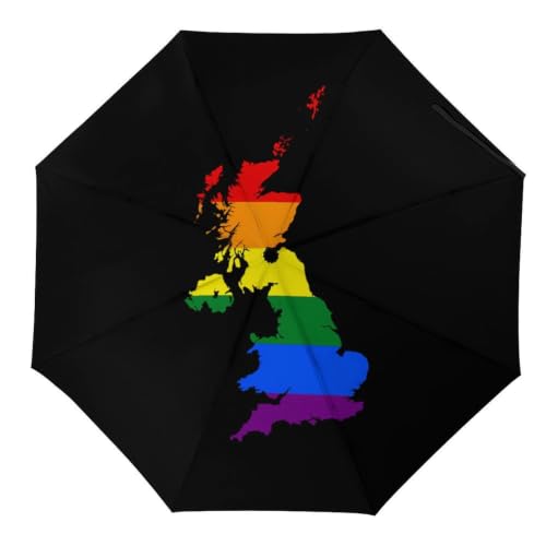 Image of LGBT Proud UK Flag Map Umbrella Windproof Rain Umbrellas