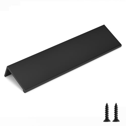 Image of Goldenwarm 5 Pack 6-1 /4in Black Finger Edge Pulls for Kitchen Handles | Aluminum Alloy, Black Cabinet Handles, Edge Pulls for Cabinets, Matte Black Handles, For Drawers, Dressers, Screws Included