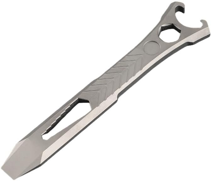 ROZOER Titanium EDC Pry Bar - Compact & Lightweight Survival Tool, Versatile Outdoor Gear, Portable Multi-Wrench with Built-in Bottle Opener, Ideal for Camping and Hiking (Sand-Blasting)