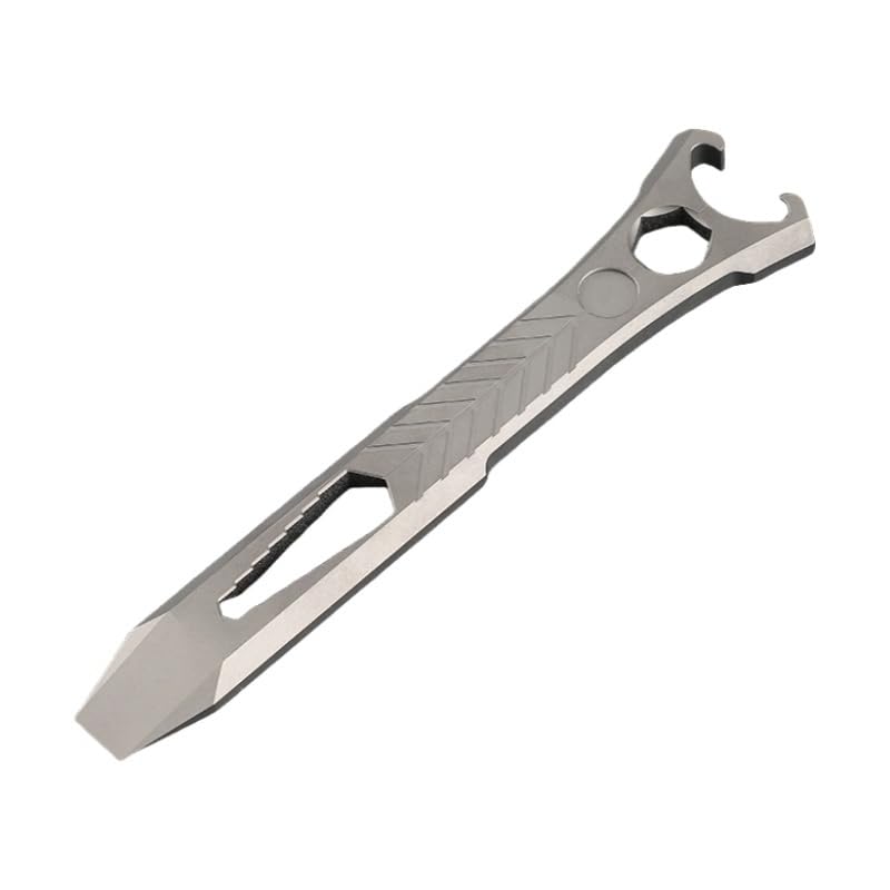 ROZOER Titanium EDC Pry Bar - Compact & Lightweight Survival Tool, Versatile Outdoor Gear, Portable Multi-Wrench with Built-in Bottle Opener, Ideal for Camping and Hiking (Sand-Blasting)