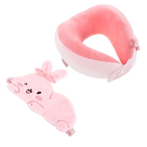 Almohada de cuello con máscara de viaje rosa 21.5x15.5x0.5 cm