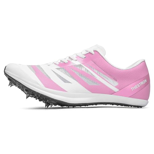 Zakey Men Women Track and Field Shoes Women Kids Spikes Track Footwears Boys Girls Jumping Sneakers Girls Boys Running Nail Shoes (10,WhitePink)