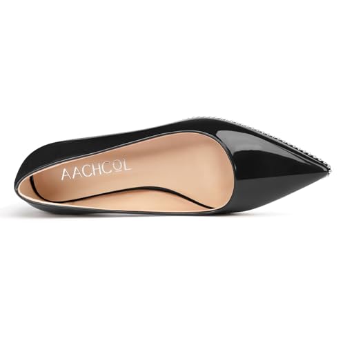 Image of Aachcol Womens Low Heel Pointed Toe Pumps Silver Beaded Kitten Heels Slip-on Comfortable Office Dress Shoes 1.4 Inches Heels