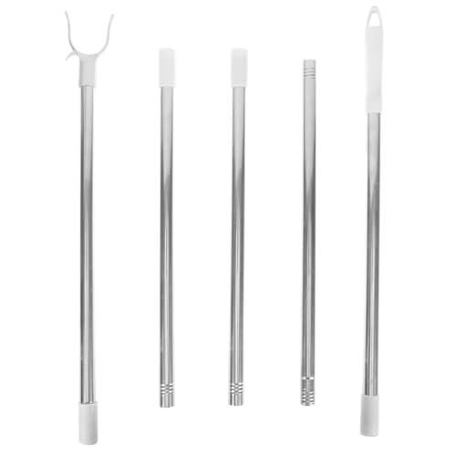 Homoyoyo Einziehbare Teleskop-Wäscheleinenstütze Aus Edelstahl - Verstellbare Hakenstange Mit Warengreifer Und Bügelgreifer Für Balkon Und Schrank 201 cm Länge