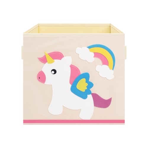Decalsweet Kids Cube Storage Box,Foldable Toy Organiser Box with Handles for Girls Boys,Lightweight Cube Storage Bin for Bedroom Nursery Living Room,33*33*33cm(Unicorn)