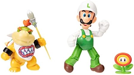 Super Mario Nintendo 4" Action Figure 2 Pack: Fire Luigi Vs. Bowser Jr. , Blue