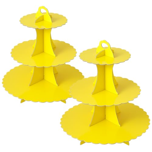 Soleebee 3-Tier Cupcake Stand, Cardboard Cupcake Tower, Dessert Cup Cake Stand Tower for Birthday Wedding Party Decoration, Cupcake Tier Stand 2 Set (Yellow)