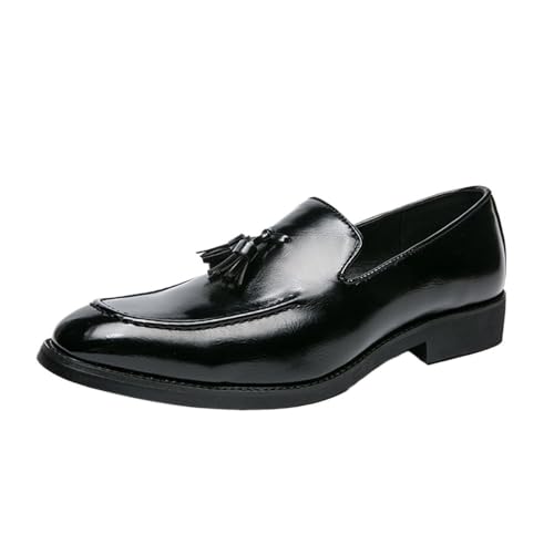 Men's Loafers Shoes Tassel Square Burnished Toe Leather Lightweight Comfortable Anti-Slip Classic Prom Slip-on