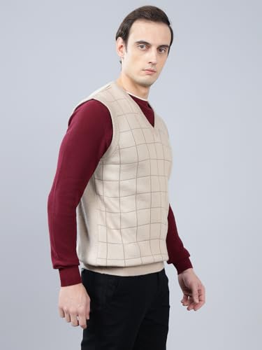 Image of Cantabil Checkered V-Neck Sleeveless Regular Fit Mens Casual Sweater | Casual Sweater for Men | Mens Sweater for Winter Wear (P MSWT00124)