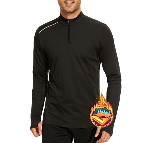 AMZSPORT Herren Thermal Langarmshirt, Half Zip Laufshirt mit Stehkragen,...