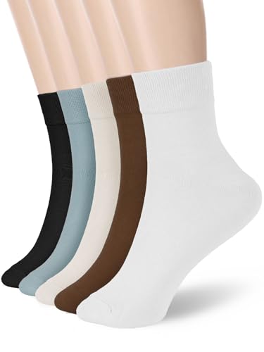 Image of FGZ Women Thin Cotton Socks Soft Cozy Socks Cute Ankle Crew Socks 5 Pairs