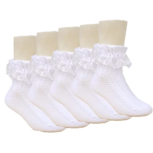 Berun 6 Paar Rüschen Socken Kinder Söckchen Weiß Baumwoll Socken mit Spitze Prinzessin Socken für Baby Mädchen 1-15 Jahre Cover