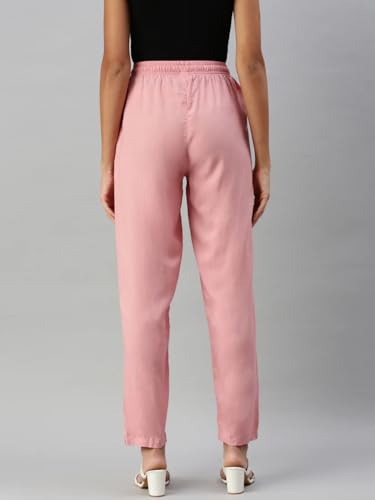Image of Cadila Women's Cotton Drawstring Rayon Pants with Single Right Side Pocket, Liva Certified Pants M-L Dusty-Pink