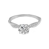 BWDHJLEY Anillo de compromiso para mujer, moissanita, anillo de boda simple de oro blanco de 4 puntas, joyería de oro blanco de 9 quilates, V 1/2, Oro blanco de 9 quilates, Moissanita